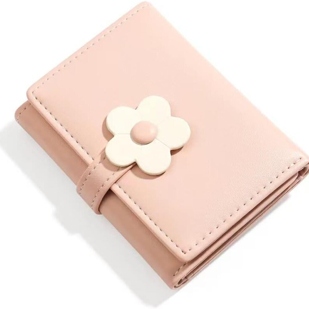 Girls Floral Print Wallet Pu Leather Small Tri-Fold Cash Card Purse For Women
